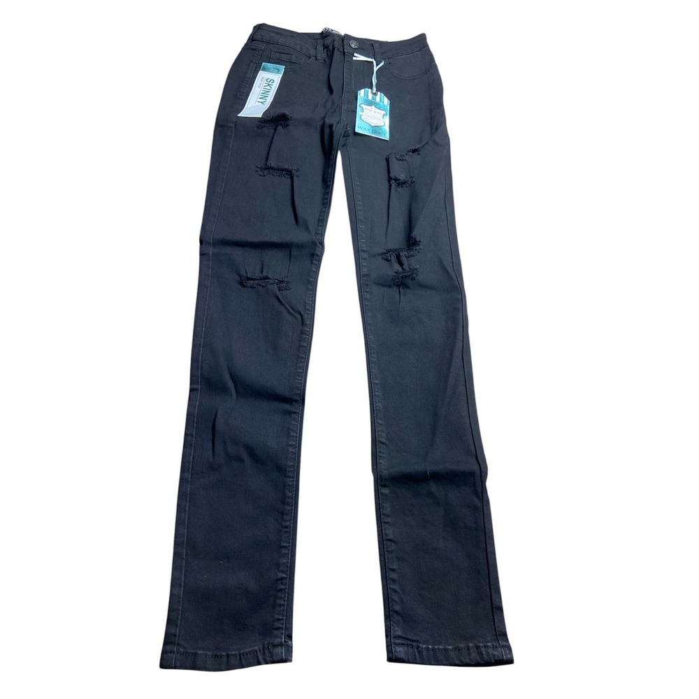 WAX JEAN Women's Distressed Denim Jeans 9/29 Skinny High Rise Black